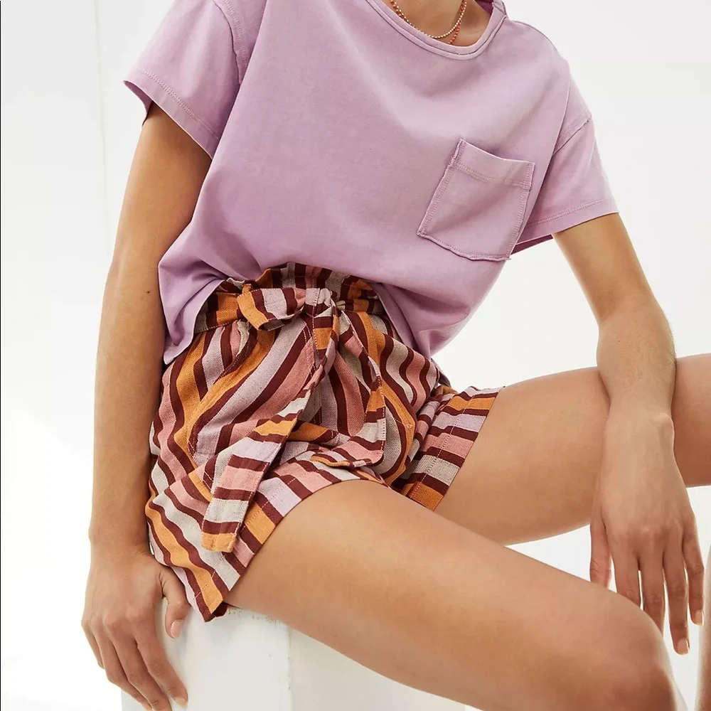 ANTHROPOLOGIE Belted Stripe Shorts‎